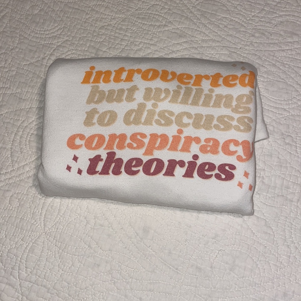 White Graphic Crewneck Sweatshirt - Introverted Conspiracy Theories - Picture 6 of 6